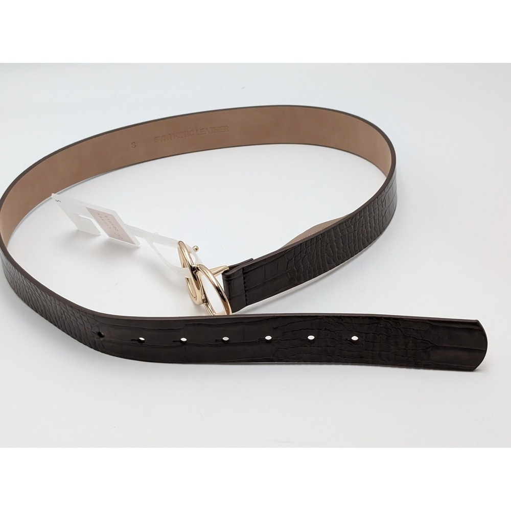 LC Lauren Conrad Belt Women S Brown Croc Double Ring Buckle 13LC020012 New